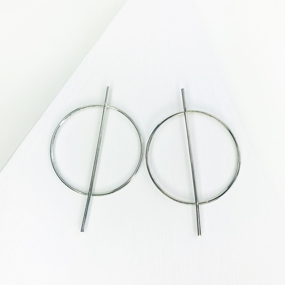 CLOSET REHAB Jewelry - RESTOCKED Silver Hoop with Vertical Geo Bar